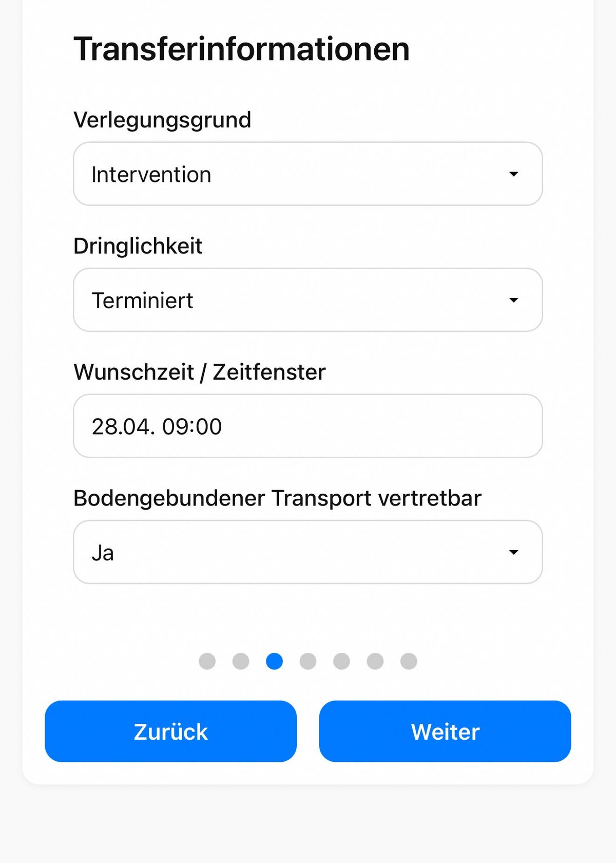 Bildschirmfoto der App: Transferdetails